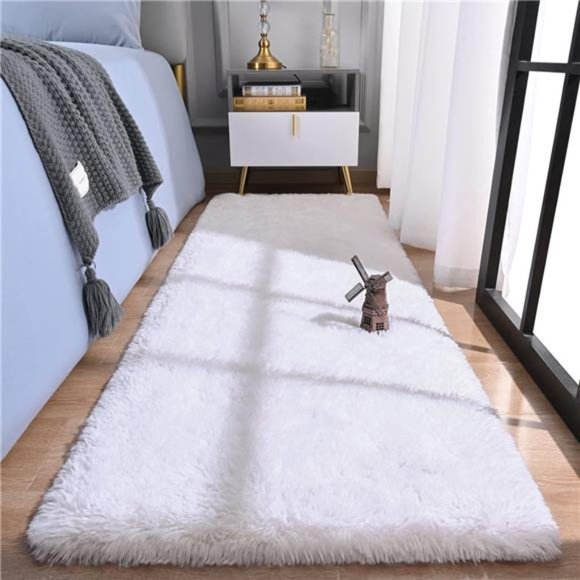 Soft Shag Runner Rug for Bedroom,2x6 Feet Fluffy Rugs with Non-Slip Bottom,White - Picture 1 of 6